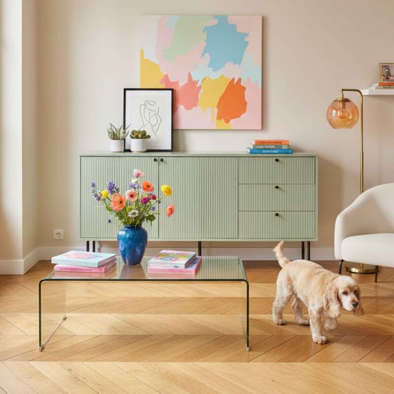 Buffet tinta unita 2 ante 3 cassetti effetto doghe 150 cm