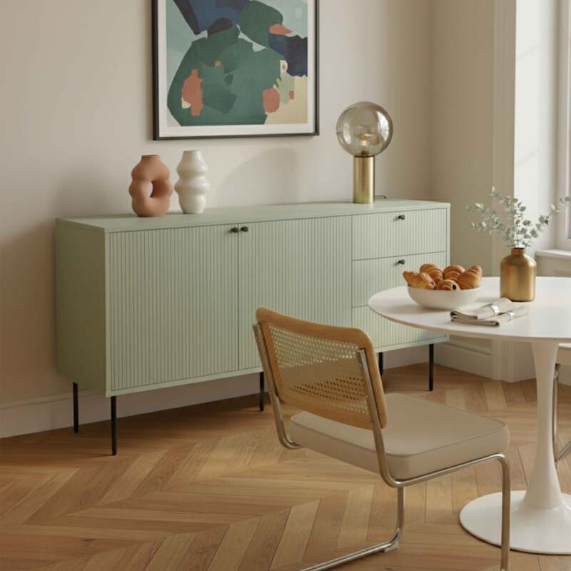 Buffet tinta unita 2 ante 3 cassetti effetto doghe 150 cm