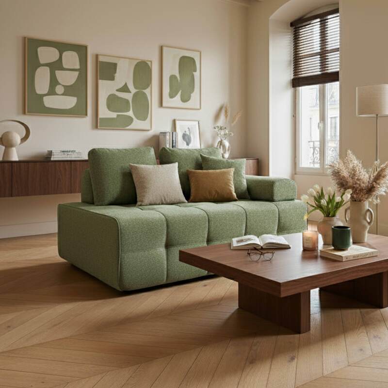 Poltrona sinistra per divano modulare in tessuto con cuscini