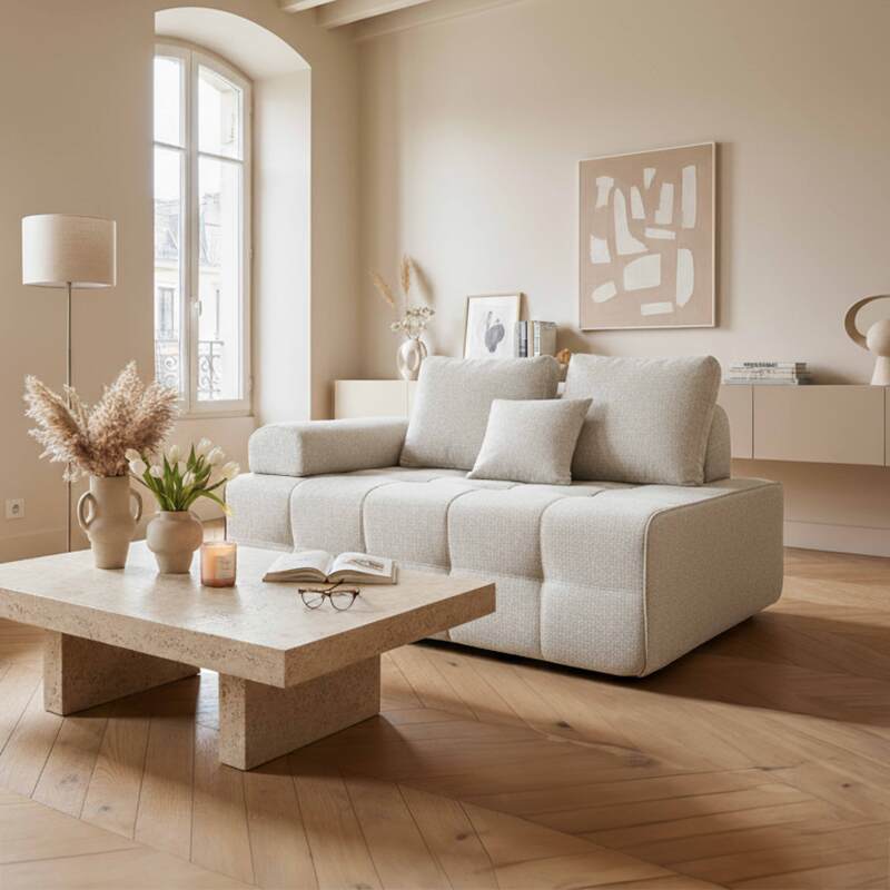 Poltrona destra per divano modulare in tessuto con cuscini