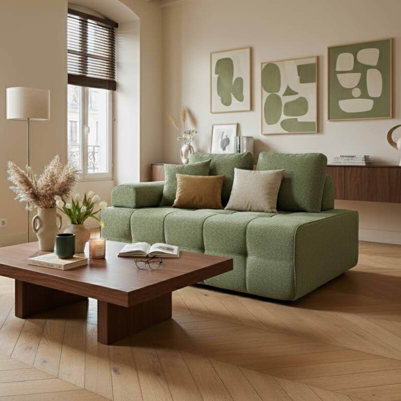 Poltrona destra per divano modulare in tessuto con cuscini