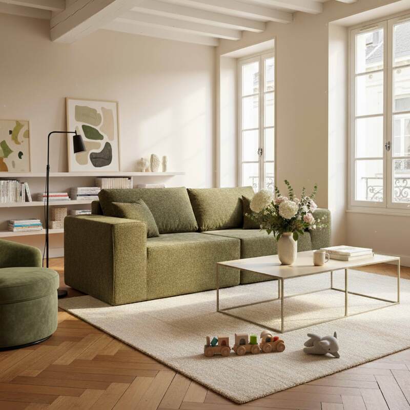 Divano modulare 2 posti in tessuto con cuscini