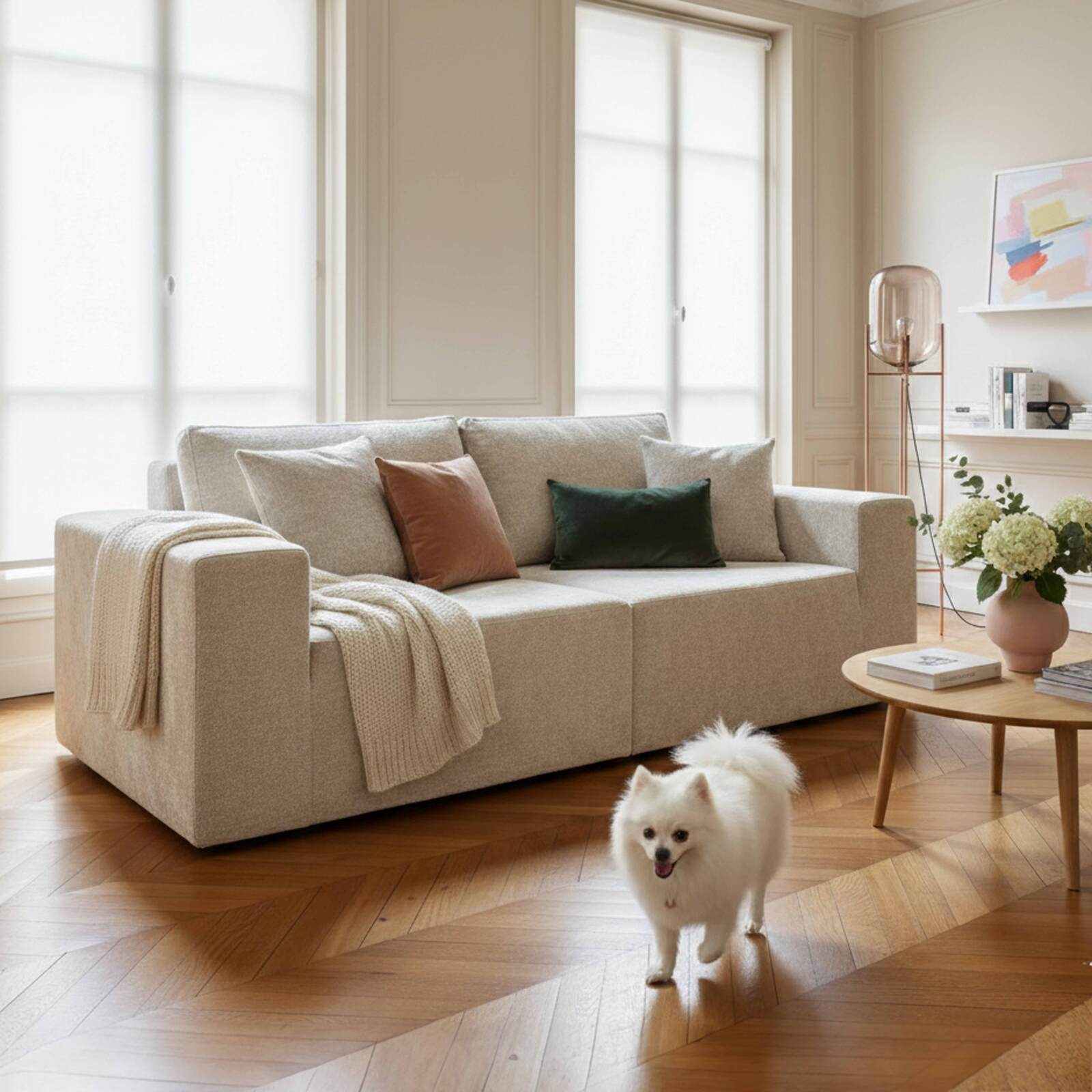 Divano modulare 2 posti in tessuto con cuscini