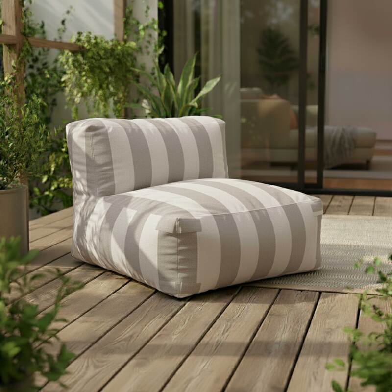 Divano modulare a righe da esterno 4 posti con 2 poltrone, 1 poltrona angolare, 1 chaise longue e 1 pouf
 (4/8)