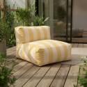 Divano modulare a righe da esterno 4 posti con 2 poltrone, 1 poltrona angolare, 1 chaise longue e 1 pouf
