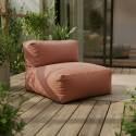 Divano modulare a righe da esterno 4 posti con 2 poltrone, 1 poltrona angolare, 1 chaise longue e 1 pouf
