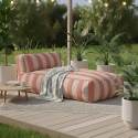 Divano modulare a righe da esterno 4 posti con 2 poltrone, 1 poltrona angolare, 1 chaise longue e 1 pouf