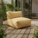 Divano modulare a righe da esterno 4 posti con 2 poltrone, 1 poltrona angolare, 1 chaise longue e 1 pouf
