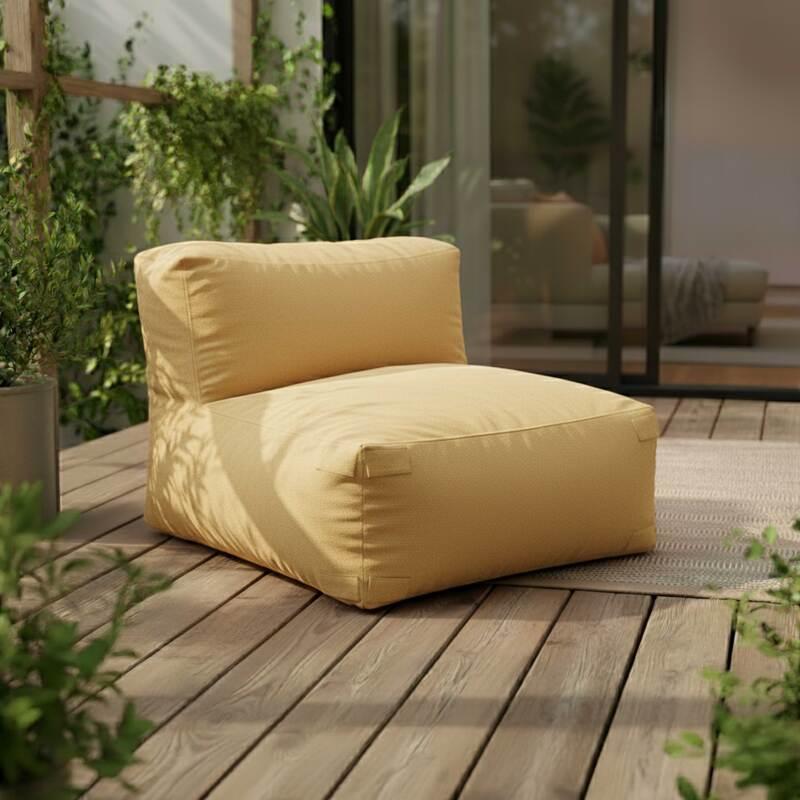 Divano modulare a righe da esterno 4 posti con 2 poltrone, 1 poltrona angolare, 1 chaise longue e 1 pouf
 (3/8)