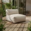 Divano modulare a righe da esterno 4 posti con 2 poltrone, 1 poltrona angolare, 1 chaise longue e 1 pouf
