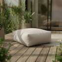 Divano modulare a righe da esterno 4 posti con 2 poltrone, 1 poltrona angolare, 1 chaise longue e 1 pouf
