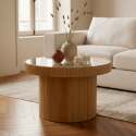 Tavolino da salotto in legno e vetro temperato rotondo Ø59 cm stile scandinavo