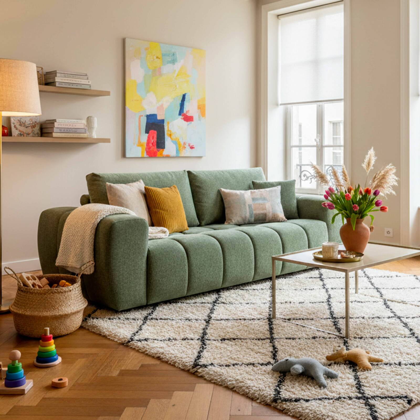 Divano 3 posti in tessutocon cuscino