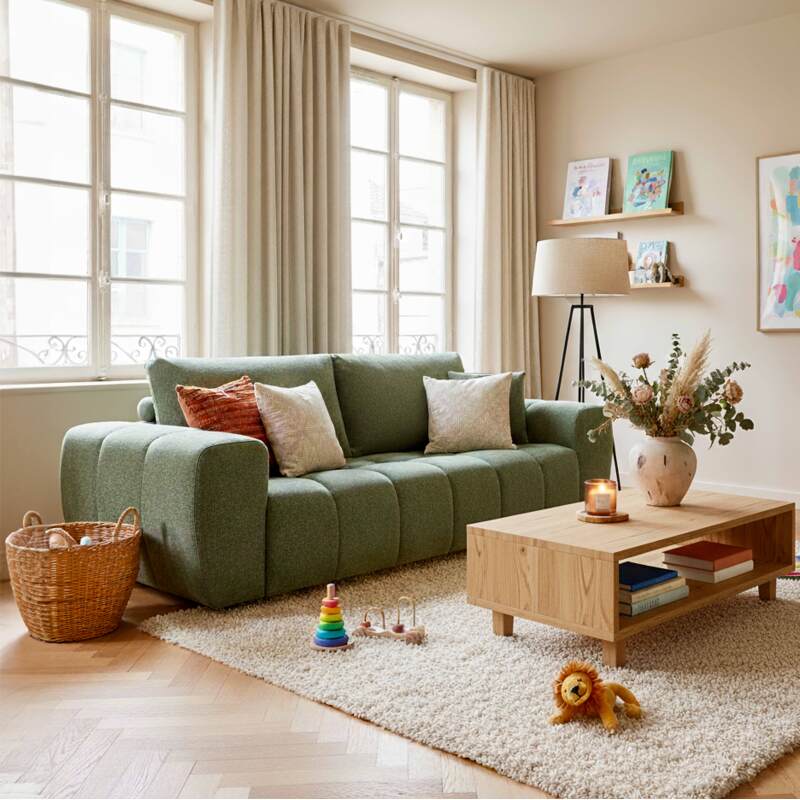 Divano 3 posti in tessutocon cuscino (2/9)