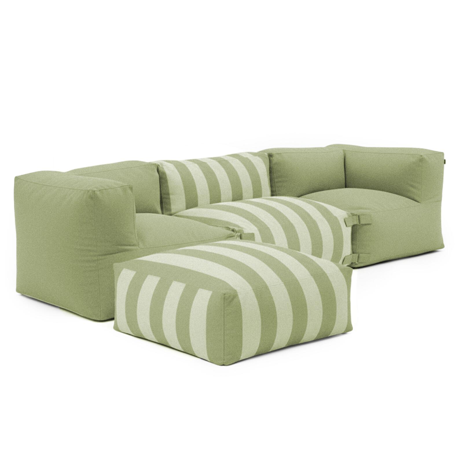 Divano modulare a righe da esterno 4 posti con 1 poltrona, 2 poltrone angolari e 1 pouf Divano modulare a righe da esterno 4 posti con 1 poltrona, 2 poltrone angolari e 1 pouf