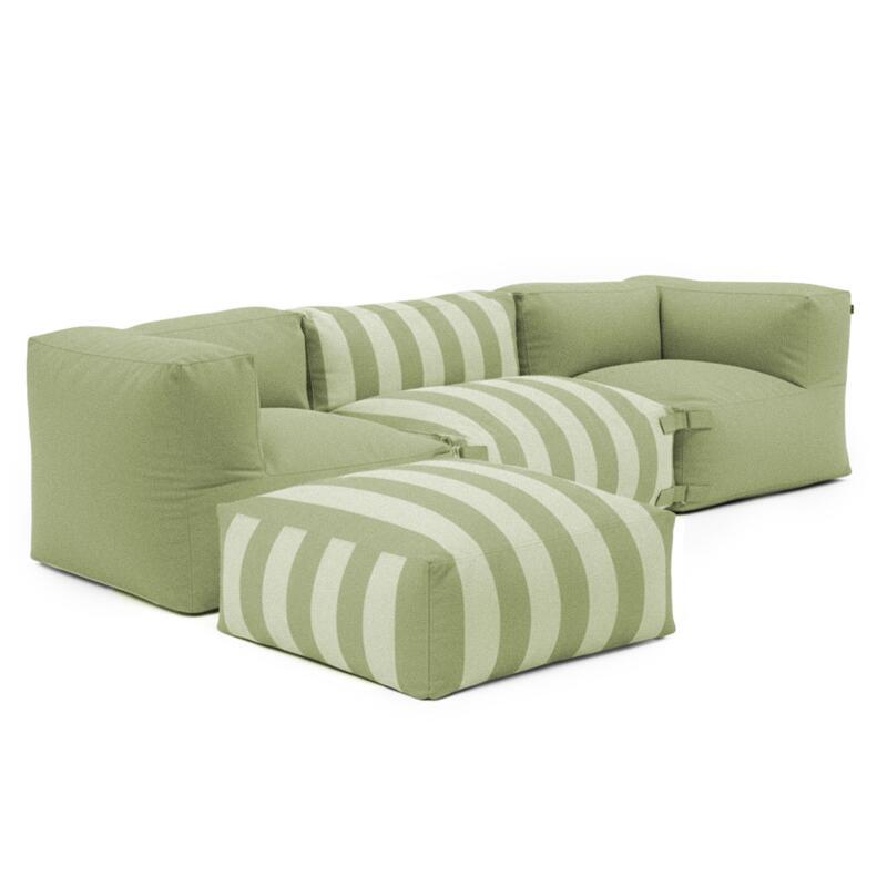 Divano modulare a righe da esterno 4 posti con 1 poltrona, 2 poltrone angolari e 1 pouf