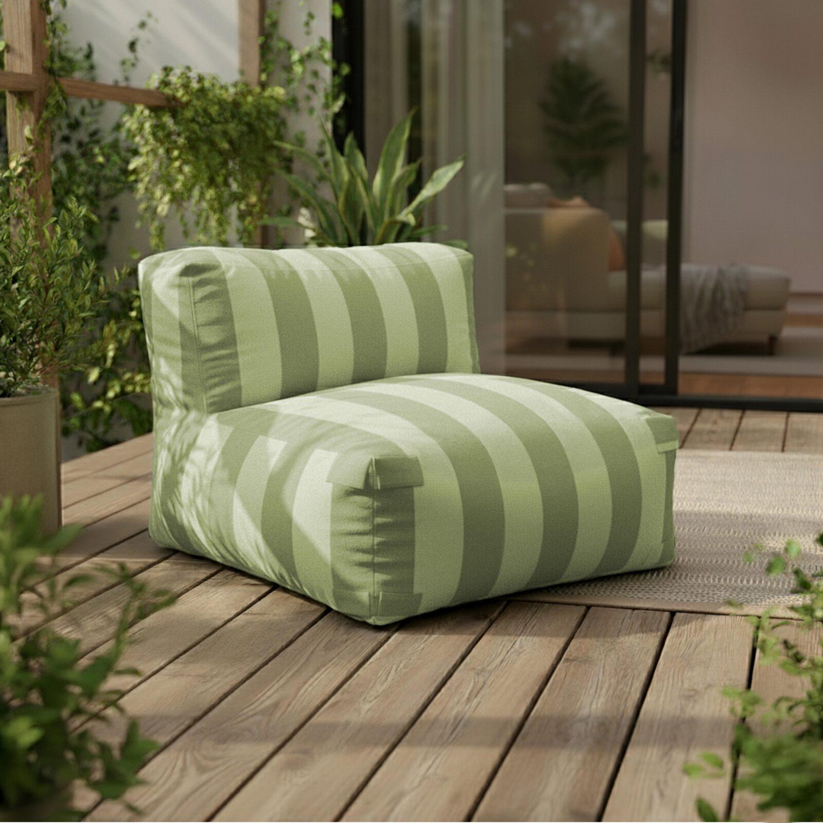 Divano modulare a righe da esterno 4 posti con 1 poltrona, 2 poltrone angolari e 1 pouf Divano modulare a righe da esterno 4 posti con 1 poltrona, 2 poltrone angolari e 1 pouf