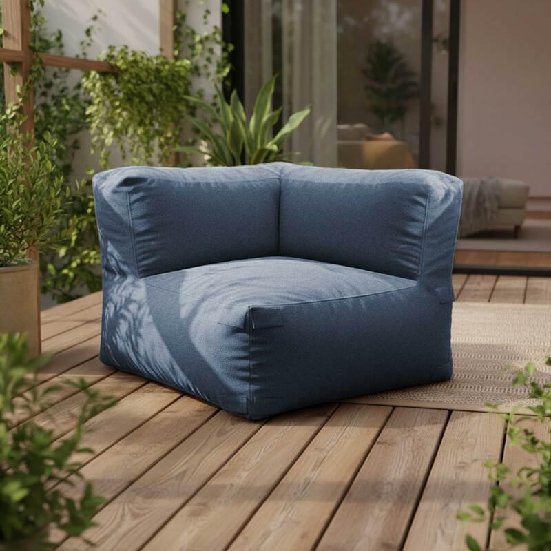 Divano modulare a righe da esterno 4 posti con 1 poltrona, 2 poltrone angolari e 1 pouf (3/7)