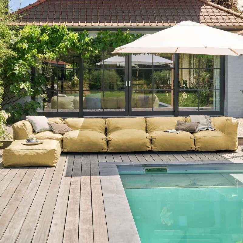 Divano modulare da esterno 5 posti con 3 poltrone, 2 poltrone angolari e 1 pouf