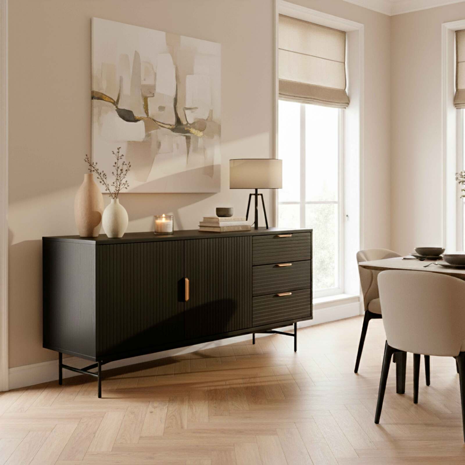 Buffet effetto legno 2 ante 3 cassetti 160 cm stile boho