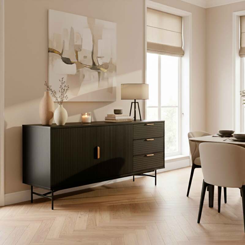 Buffet effetto legno 2 ante 3 cassetti 160 cm stile boho