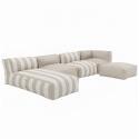 Divano modulare a righe da esterno 4 posti con 2 poltrone, 1 poltrona angolare, 1 chaise longue e 1 pouf
