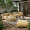 Divano modulare a righe da esterno 4 posti con 2 poltrone, 1 poltrona angolare, 1 chaise longue e 1 pouf
