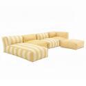 Divano modulare a righe da esterno 4 posti con 2 poltrone, 1 poltrona angolare, 1 chaise longue e 1 pouf
