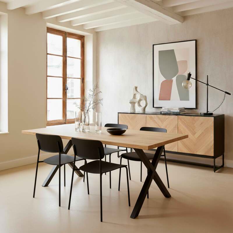 Buffet nero e legno decoro rovere FSC® 3 ante 160 cm stile boho