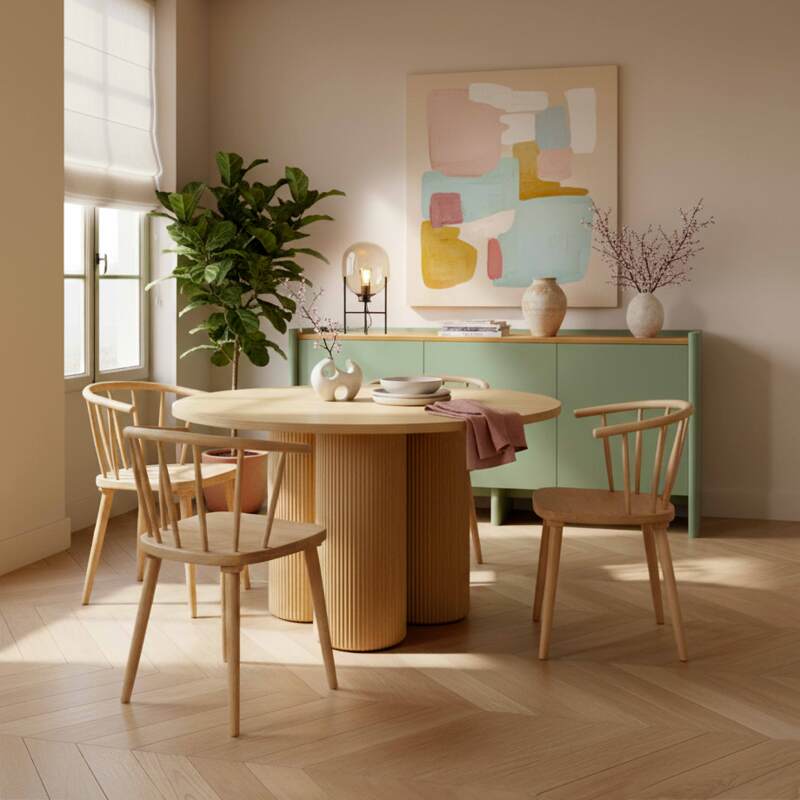 Tavolo da pranzo rotondo effetto legno per 4 persone (5/7)