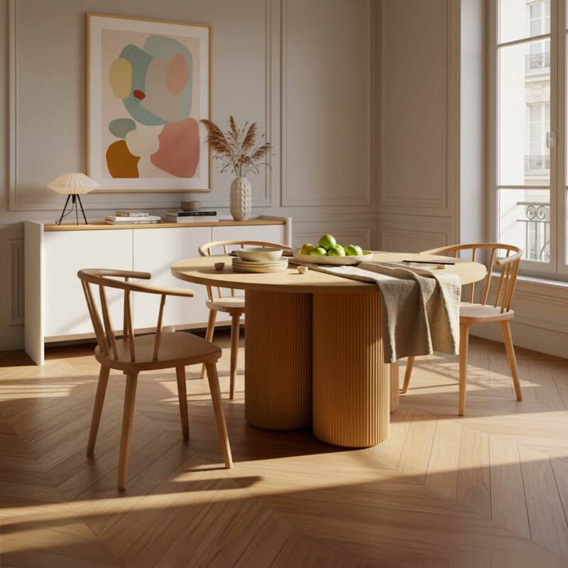 Tavolo da pranzo rotondo effetto legno per 4 persone (6/7)