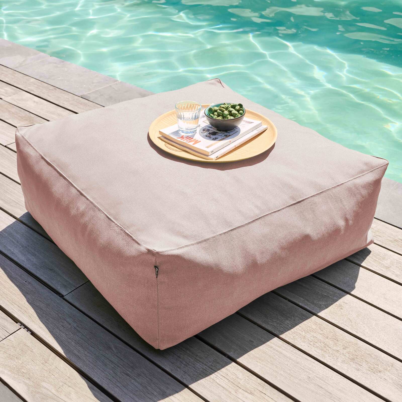 Divano modulare da esterno 7 posti con 5 poltrone, 1 poltrona angolare, 1 chaise longue e 1 pouf