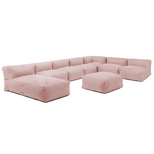 Divano modulare da esterno 7 posti con 5 poltrone, 1 poltrona angolare, 1 chaise longue e 1 pouf