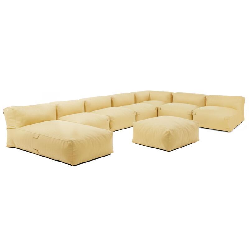 Divano modulare da esterno 7 posti con 5 poltrone, 1 poltrona angolare, 1 chaise longue e 1 pouf