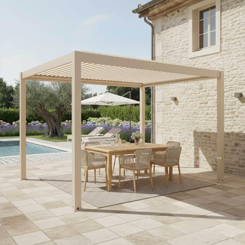 Pergola bioclimatica 4x3 m autoportante manuale in alluminio crema