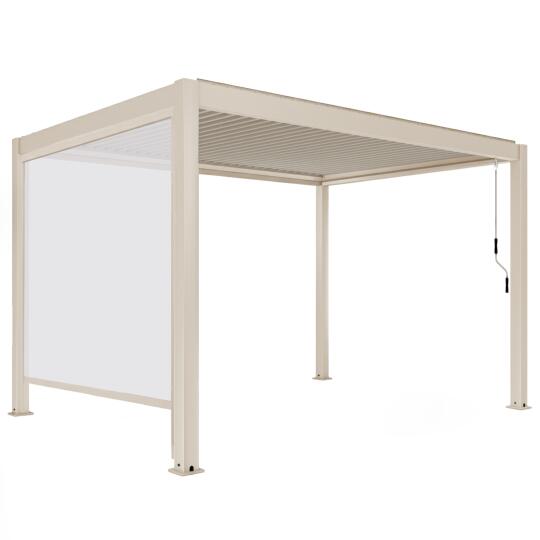 Pergola bioclimatica 4x3 m autoportante motorizzata in alluminio crema con illuminazione a LED e con tenda | Oviala
