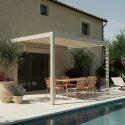 Pergola bioclimatica 4x3 m addossata manuale in alluminio crema