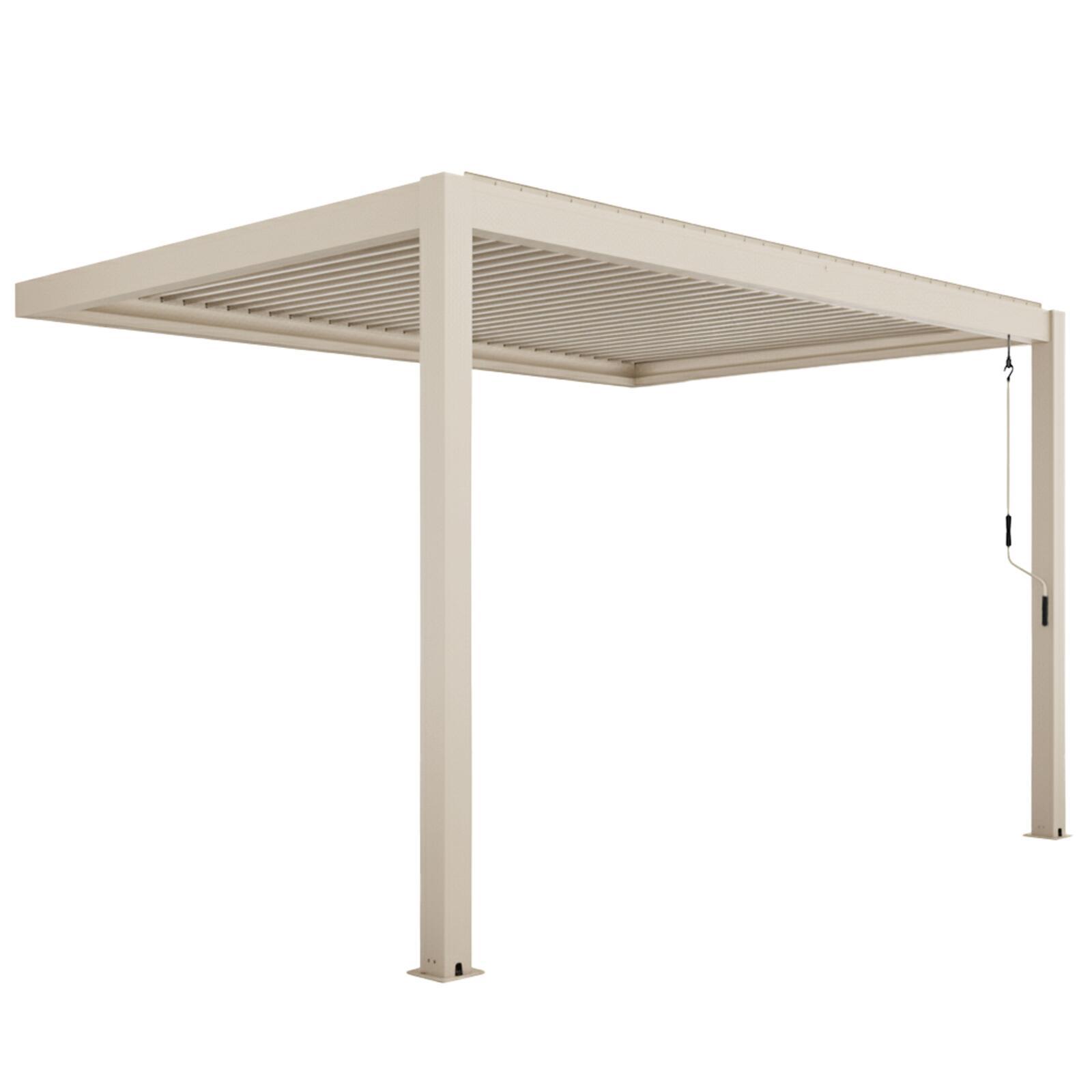 Pergola bioclimatica 4x3 m addossata manuale in alluminio crema