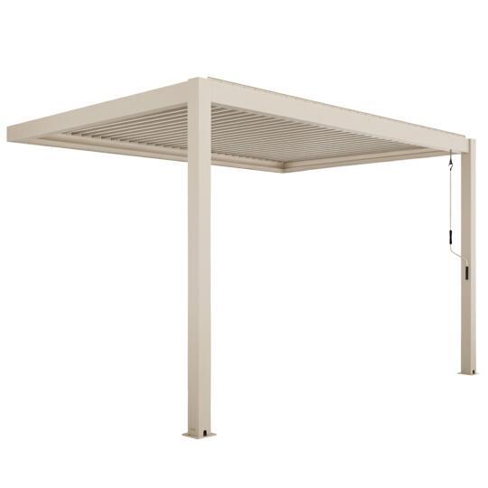 Pergola bioclimatica 4x3 m addossata manuale in alluminio crema