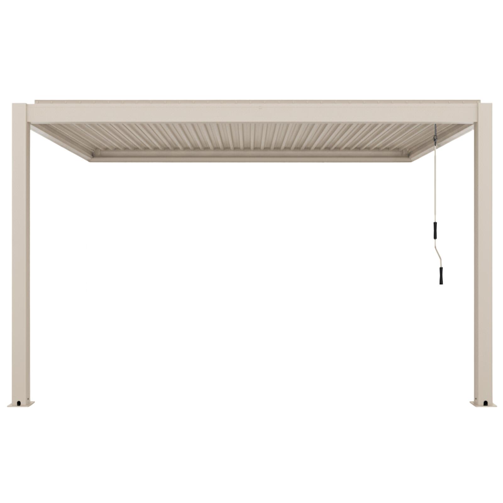 Pergola bioclimatica 4x3 m addossata manuale  in alluminio crema con tenda