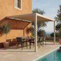 Pergola bioclimatica 4x3 m addossata manuale  in alluminio crema con tenda