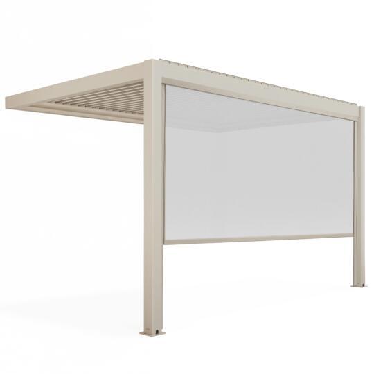 Pergola bioclimatica 4x3 m addossata manuale  in alluminio crema con tenda | Oviala