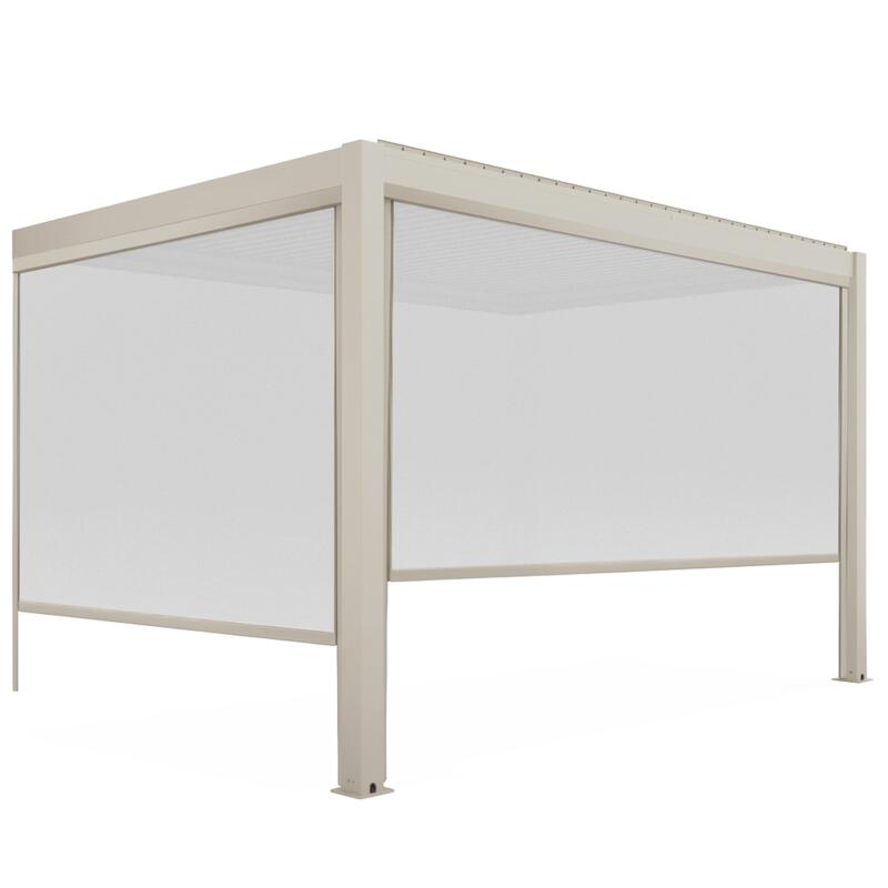 Pergola bioclimatica 4x3 m addossata manuale  in alluminio crema con tenda