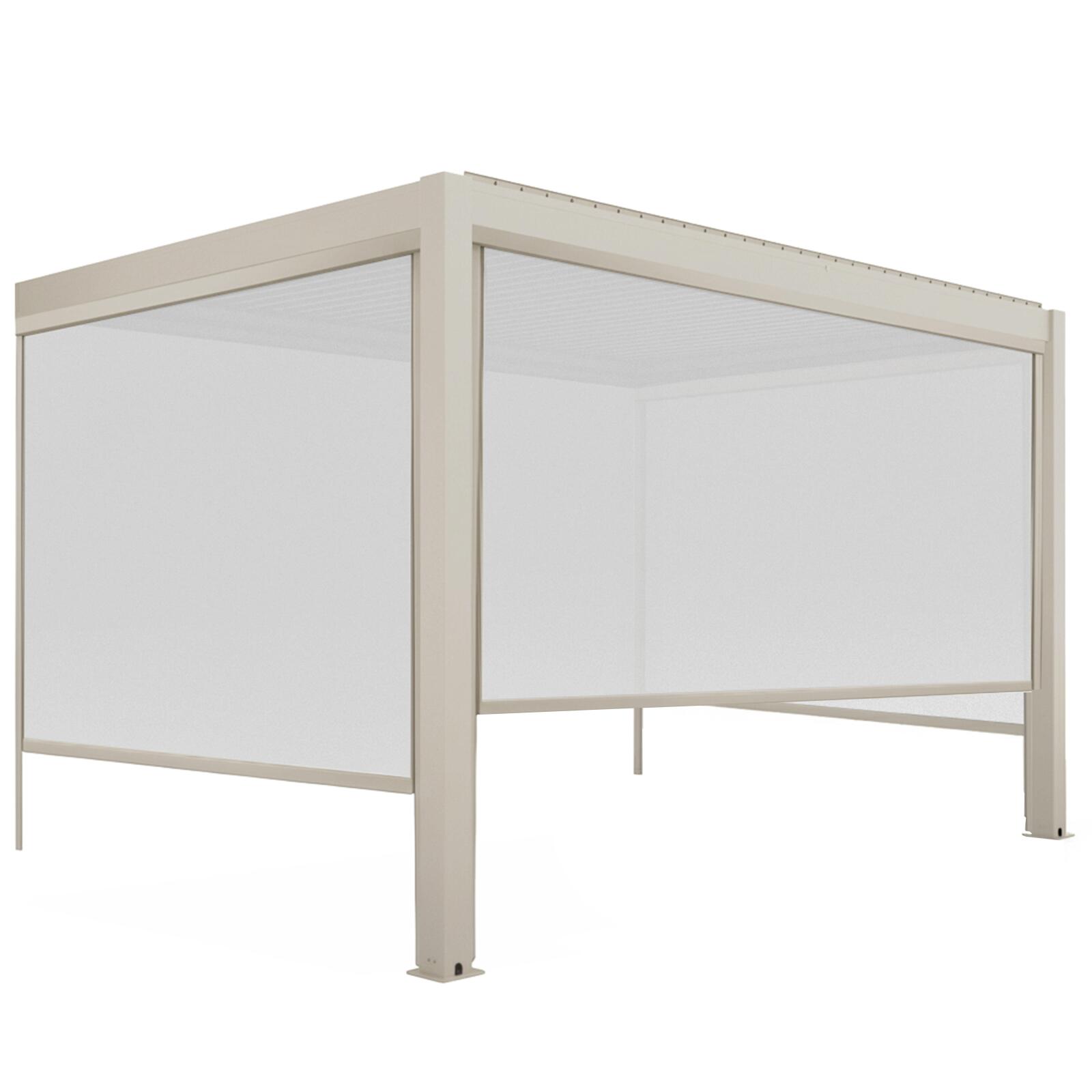 Pergola bioclimatica 4x3 m addossata manuale  in alluminio crema con tenda