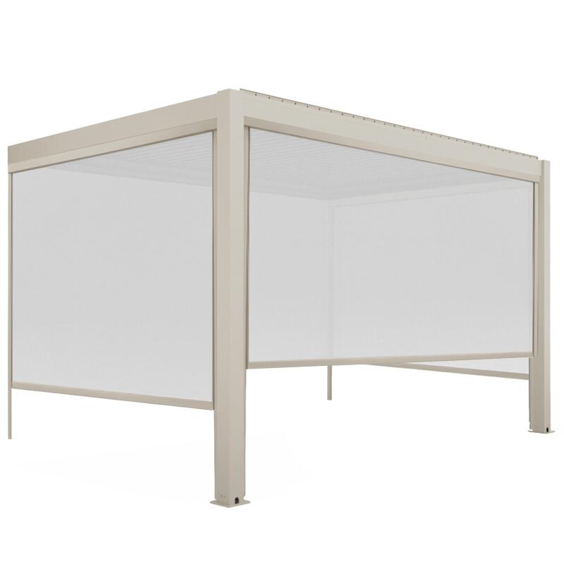 Pergola bioclimatica 4x3 m addossata manuale  in alluminio crema con tenda