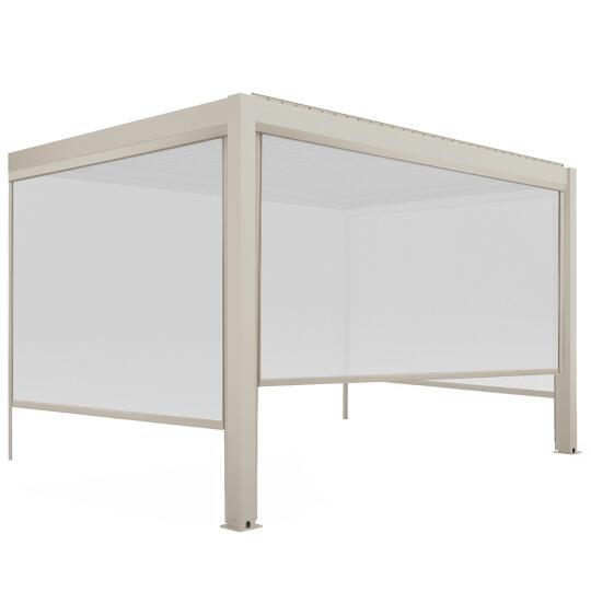 Pergola bioclimatica 4x3 m addossata manuale  in alluminio crema con tenda