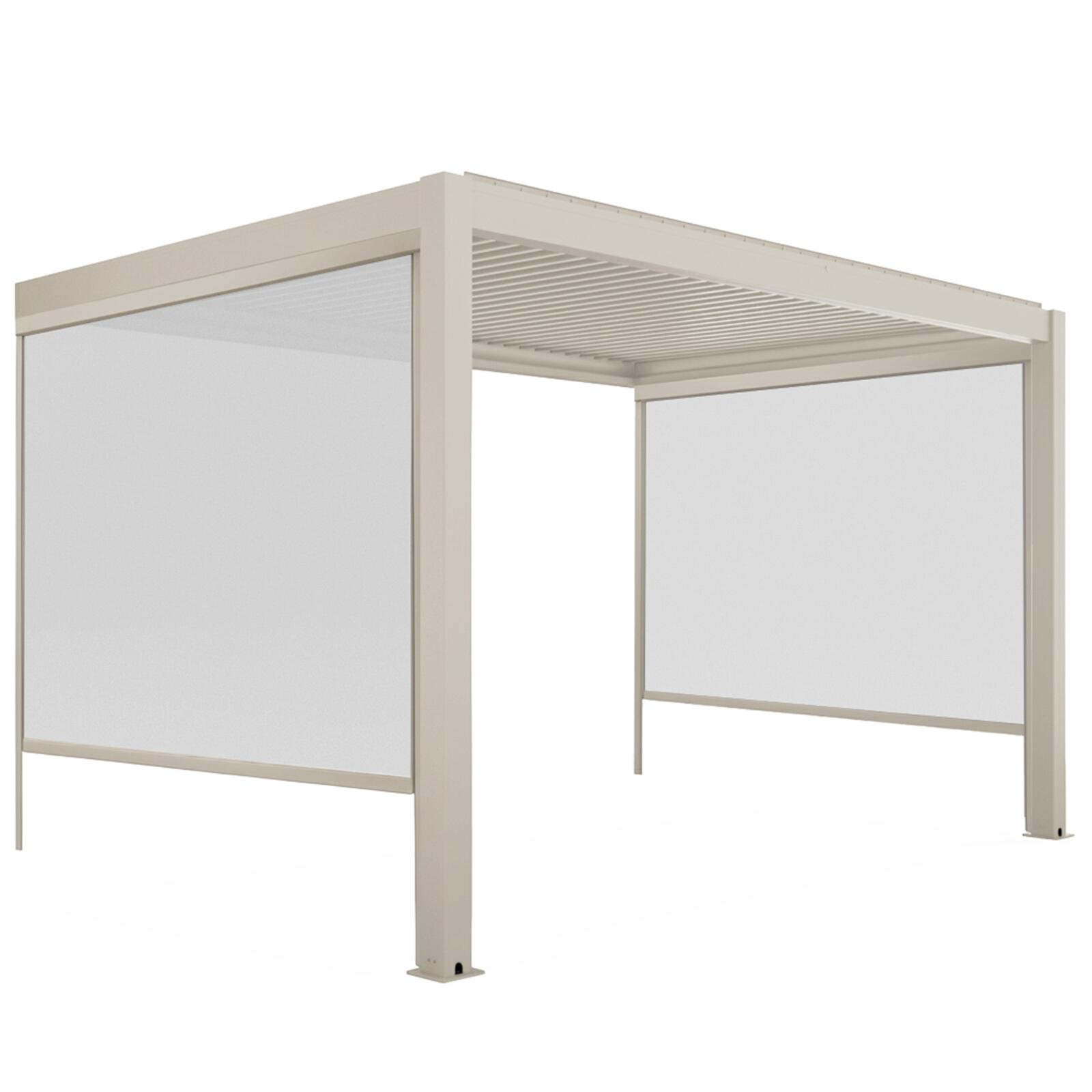 Pergola bioclimatica 4x3 m addossata manuale  in alluminio crema con tenda