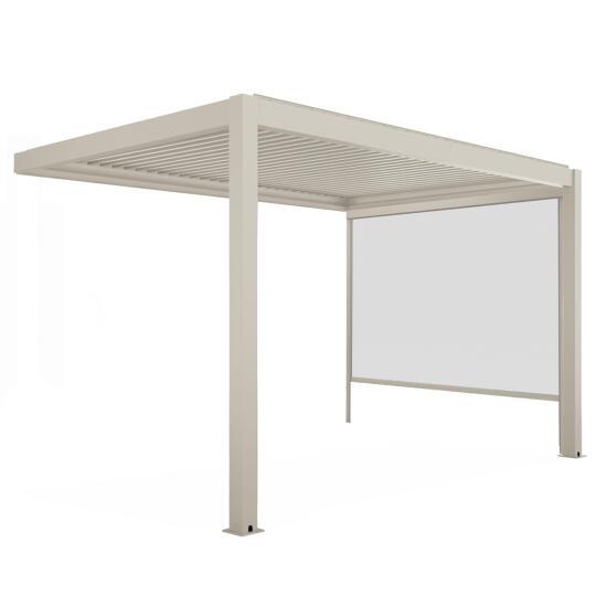 Pergola bioclimatica 4x3 m addossata manuale  in alluminio crema con tenda | Oviala