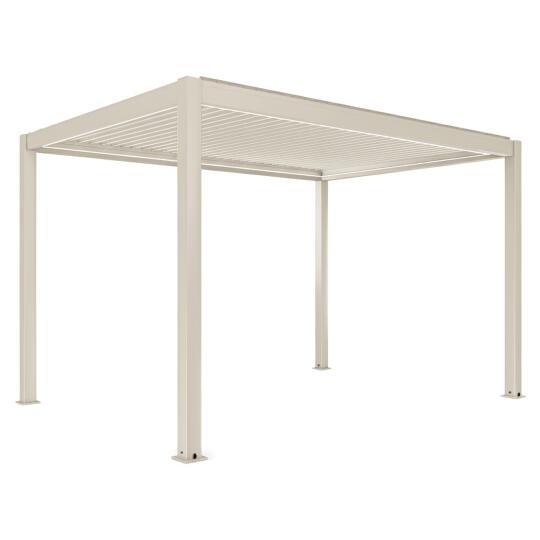 Pergola bioclimatica 4x3 m autoportante motorizzata  in alluminio crema con illuminazione a LED