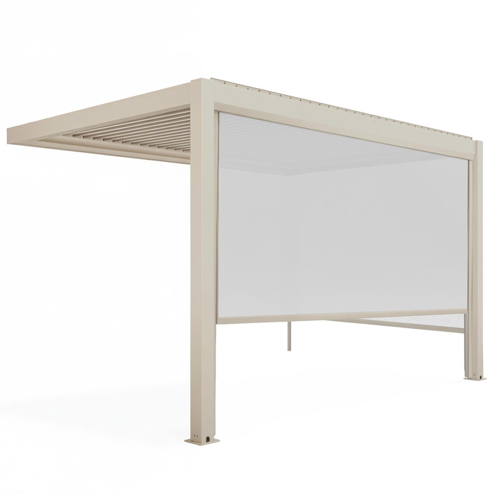 Pergola bioclimatica 4x3 m addossata manuale  in alluminio crema con tenda